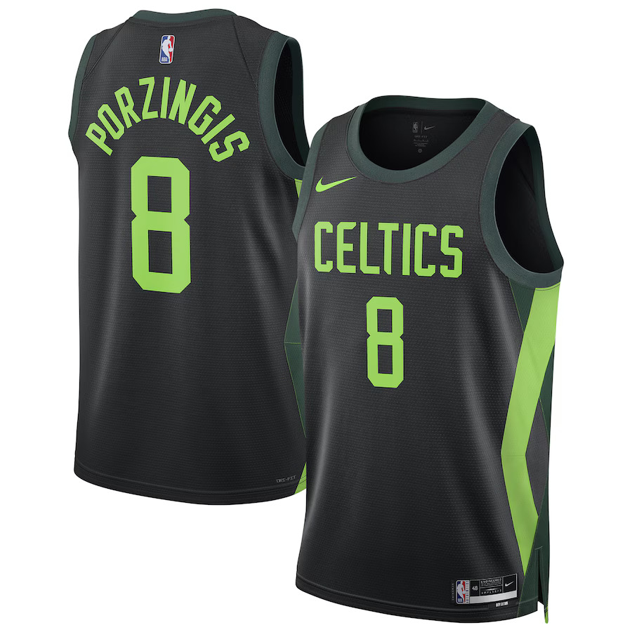 Men Boston Celtics 8 Kristaps Porzingis Nike Black City Edition 2024-25 Swingman Player NBA Jersey